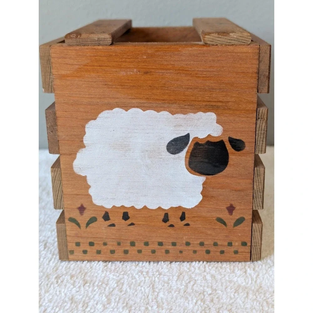 Country Wooden Tissue Box Cover Rustic Farmhouse Cottage Core Sheep Stencil